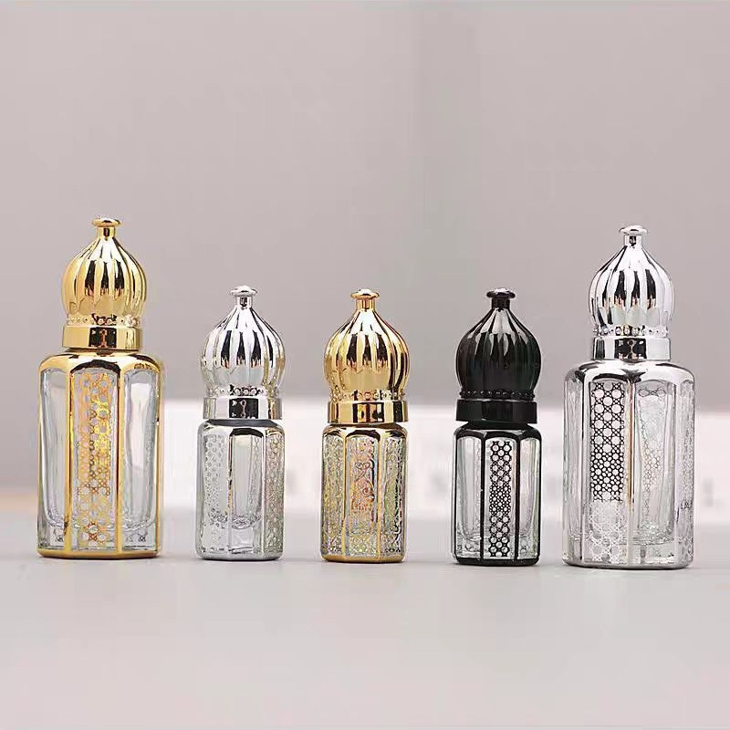 3ml 6ml 12ml Mini Octagonal Shape Perfume Arabian Attar Oud Essential Oil Glass Bottle Crystal Bottle Attar Arabian Crystal Bottle Attar Perfume Oil Luxury