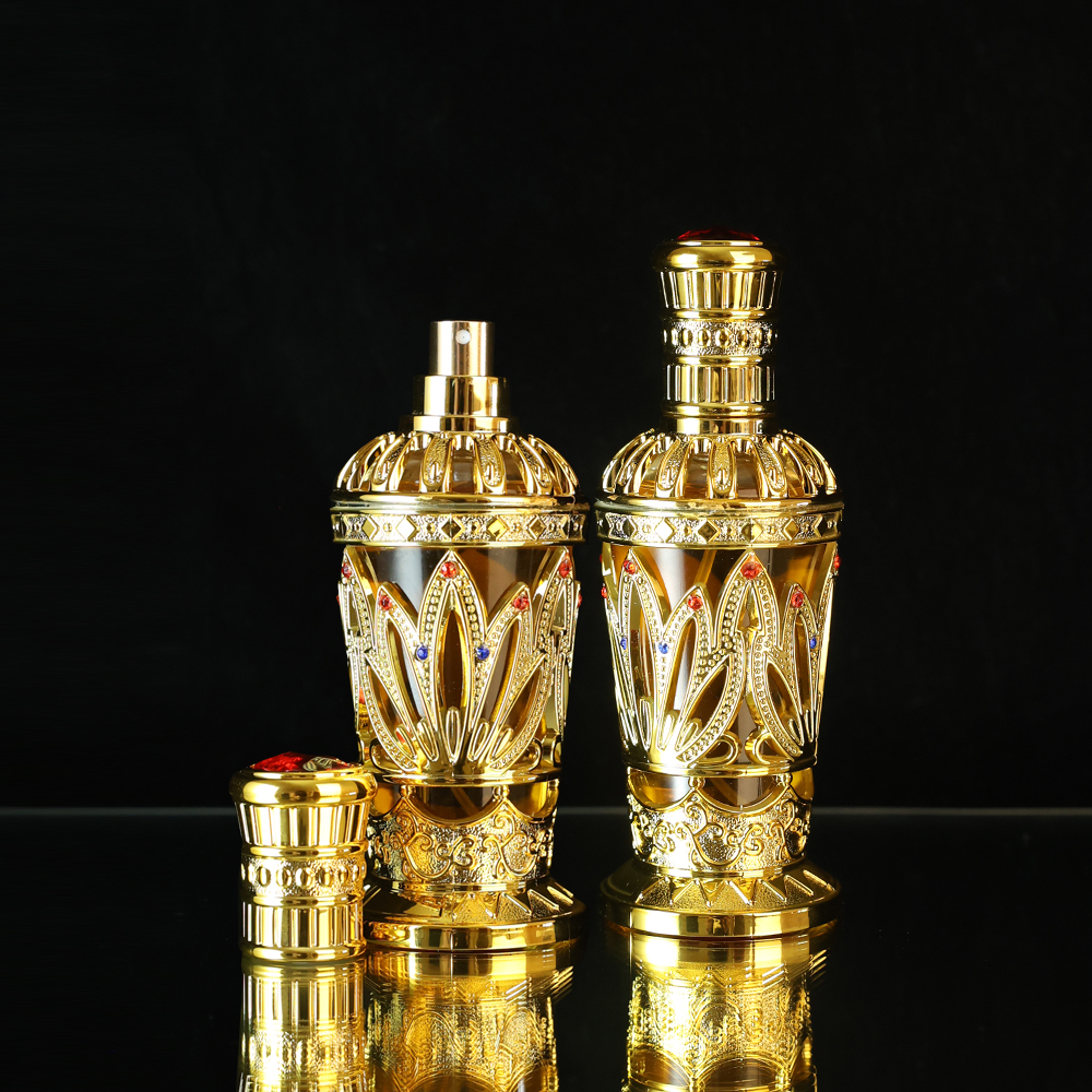 Factory Wholesale Top Quality Dubai Arab Women Golden Electroplating Perfume Bottle