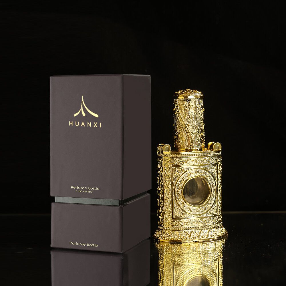 Custom Arabic Gold Flacon Parfum Avec Boite Spray Empty Fragrance Cologne Glass Perfume Bottles with Gold Cap